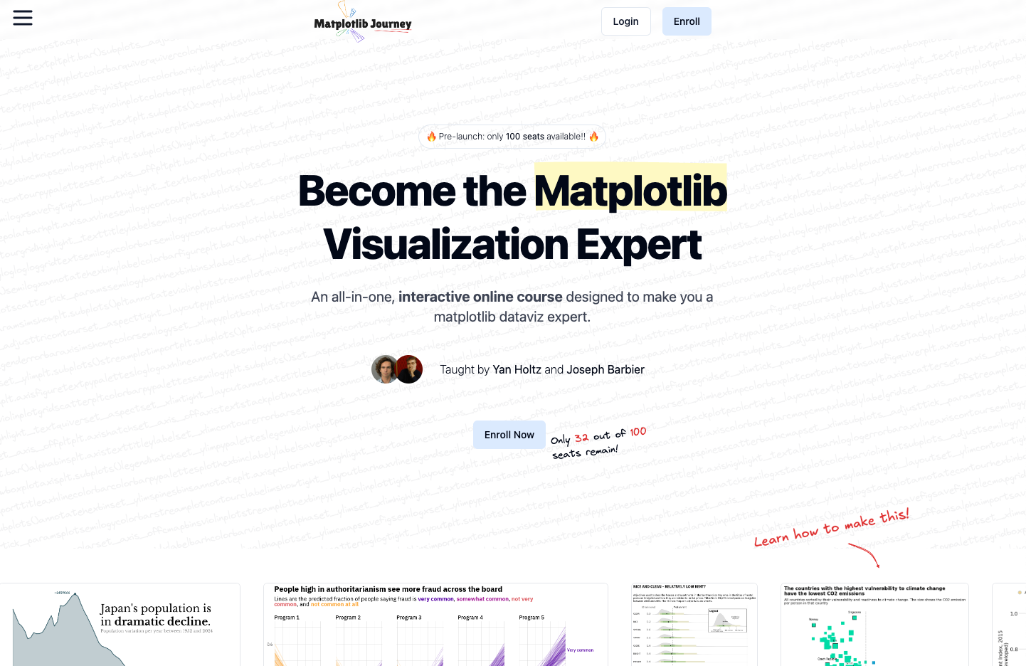 overview of the matplotlib journey landing page