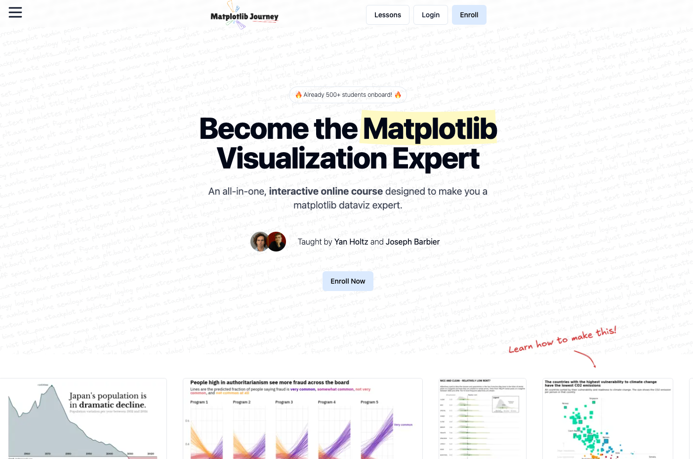 overview of the matplotlib journey landing page