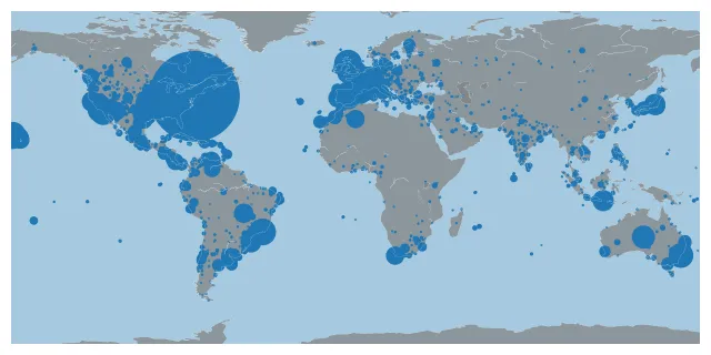 Bubble map with Python and Basemap: Bubble size