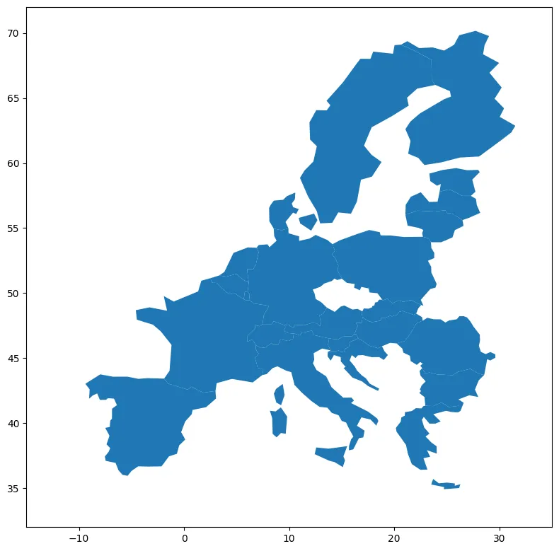 Map with country specific colors and annotations: Background map