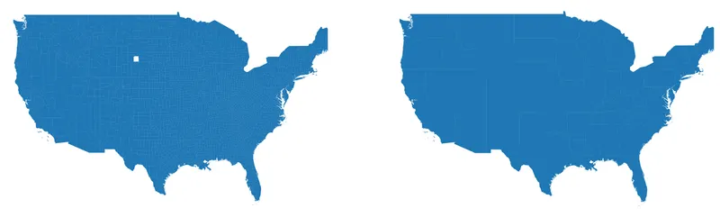 Two choropleth maps with different granularities: Simple double map