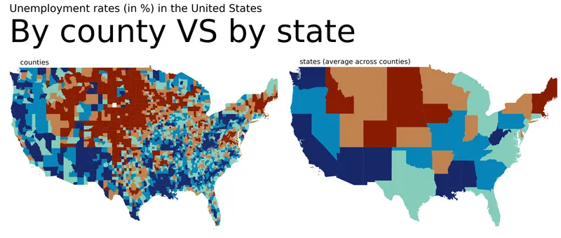 Two choropleth maps with different granularities: Title and description