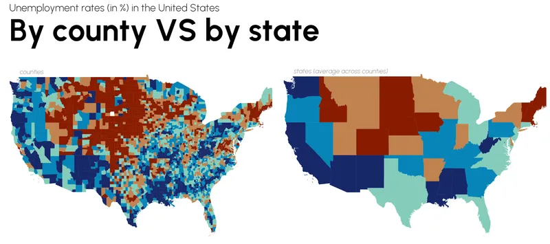 Two choropleth maps with different granularities: Better annotations with custom font