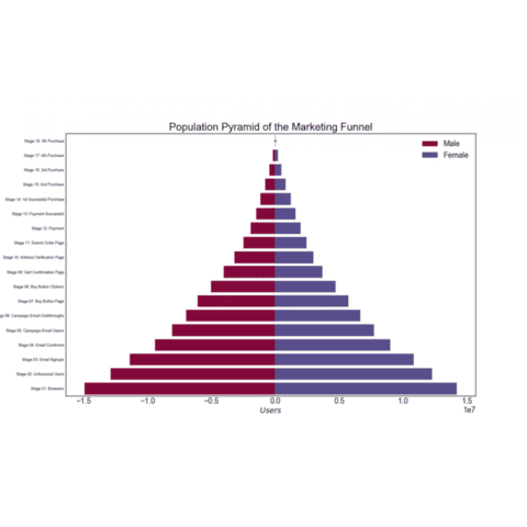 Population pyramid of a marketing funnel