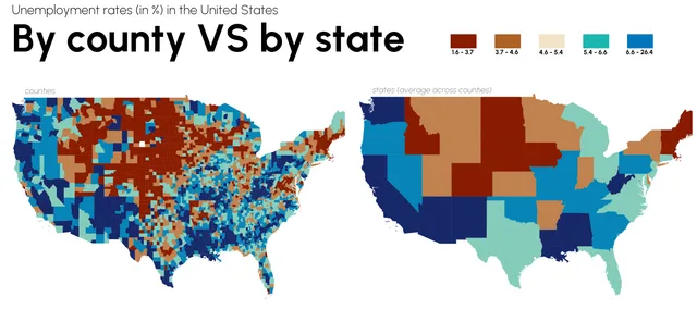 2 choropleth maps next to each other with different granularities